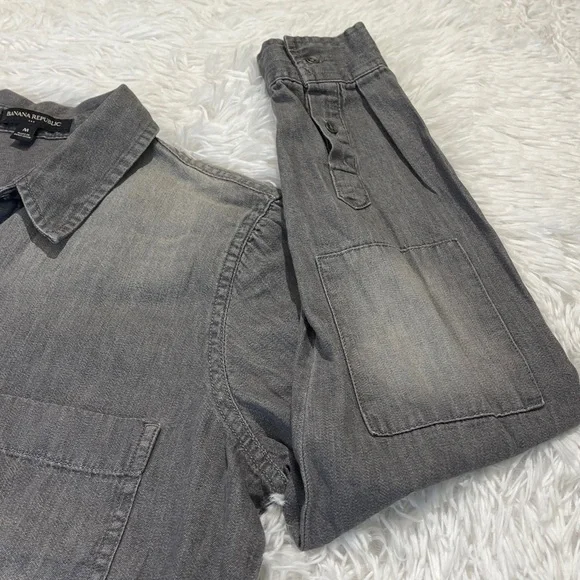 BANANA REPUBLIC WOMENS Casual Gray Button Down Shirt SIZE M - Picture 4 of 9